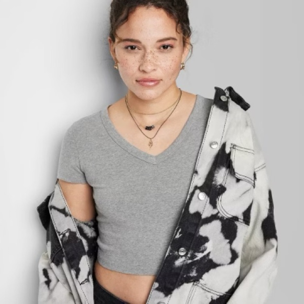 NWT Wild Fable by Target Gray V-Neck Crop Top